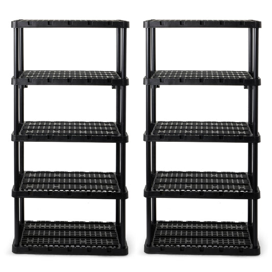 Gracious Living 5 Shelf Knect-A-Shelf Ventilated Heavy Duty Storage, Black 2Pack