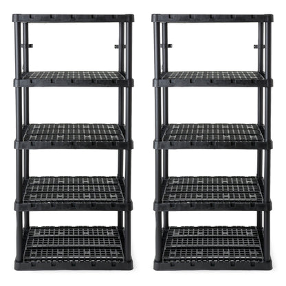Gracious Living 5 Shelf Knect-A-Shelf Ventilated Heavy Duty Storage, Black 2Pack