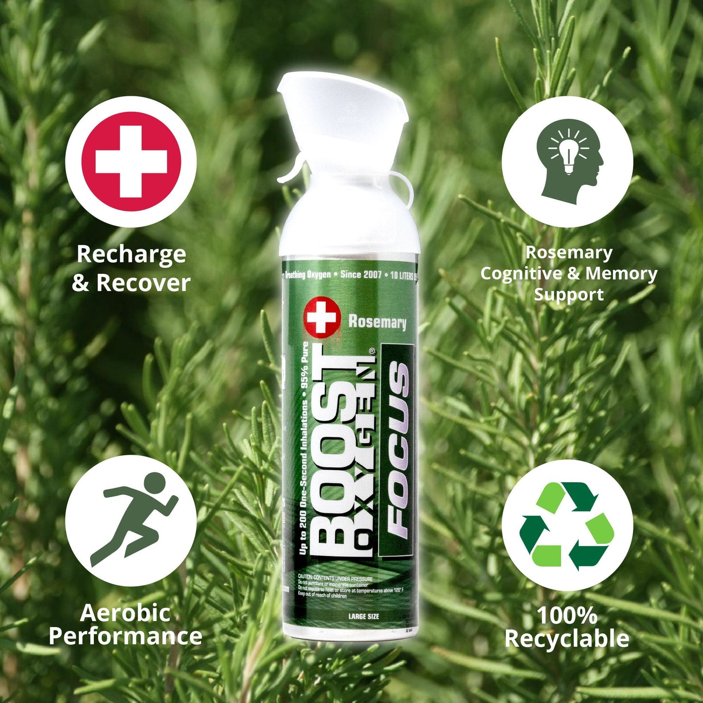 Boost Oxygen Think Tank Natural Portable 10 L Canned Oxygen, Rosemary (12 Pack)