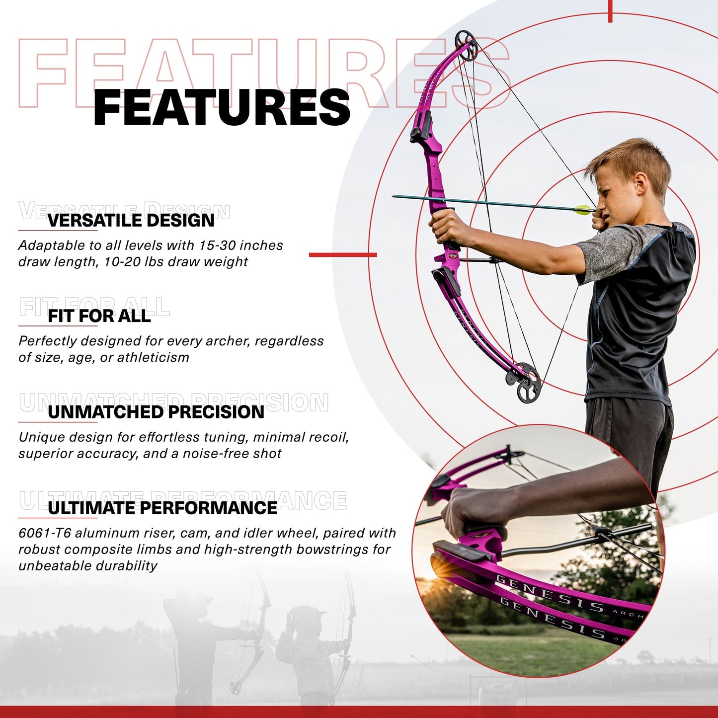 Genesis Original Archery Compound Bow w/ Adjustable Sizing, Right Handed, Purple