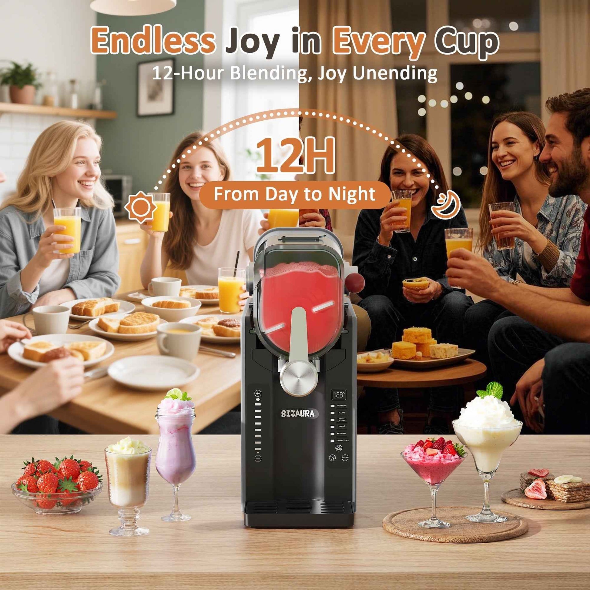 BIZAURA Slushie Machine, Slushy Machine for Home No Ice Need, Professional Frozen Drink Maker, 6 Presets for Milkshakes, Frappés, Slush, Ice Cream