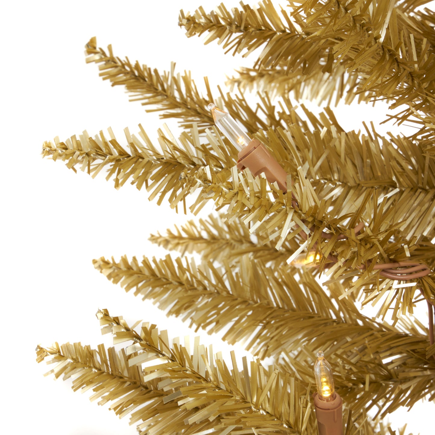 Home Heritage Tinsel 7' Pencil 150 LED Pre-Lit Artificial Christmas Tree, Gold