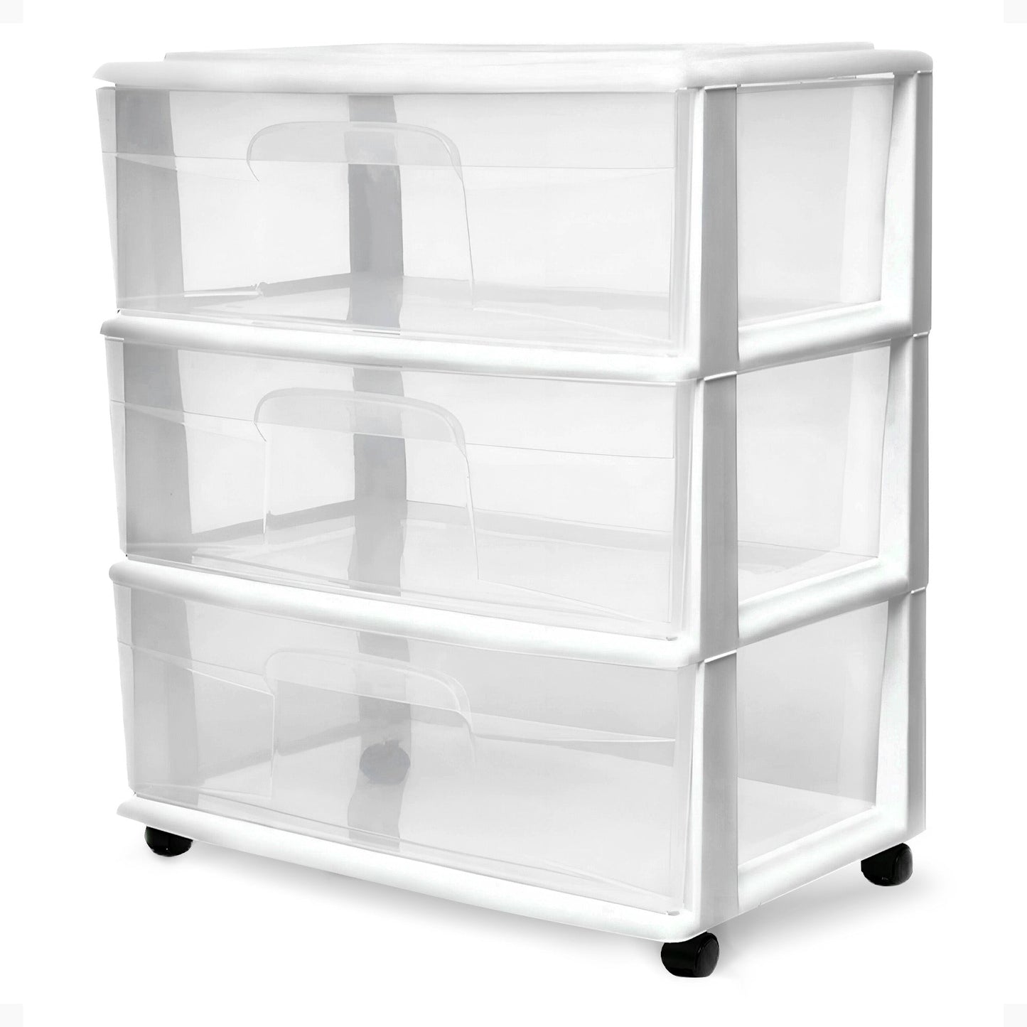 Homz Plastic 3 Clear Drawer Small Rolling Storage Container Tower, White Frame