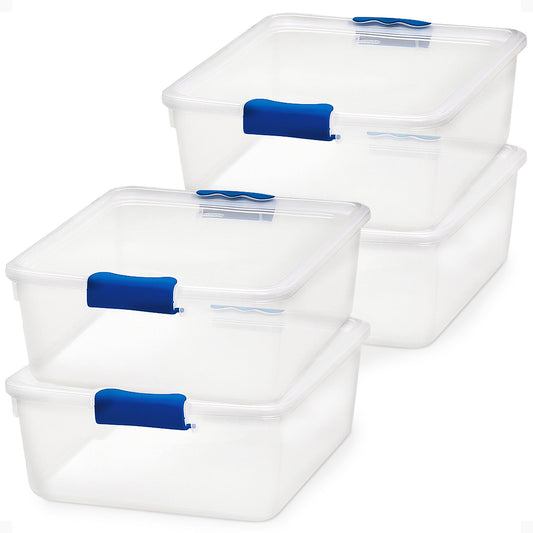 Homz 15.5 Qt Plastic Stackable Storage Container with Secure Lid, Clear (4 Pack)