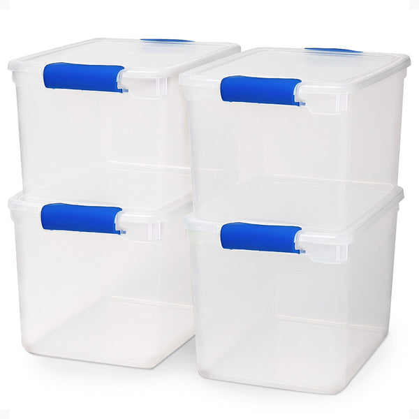 Homz 31 Qt Heavy Duty Clear Plastic Latching Stackable Storage Containers, 4 Pk