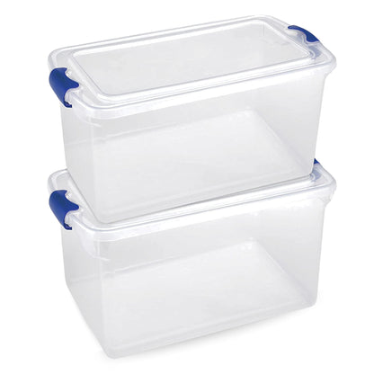Homz 66 Qt Multipurpose Stackable Storage Bin with Latching Lids, Clear (2 Pack)