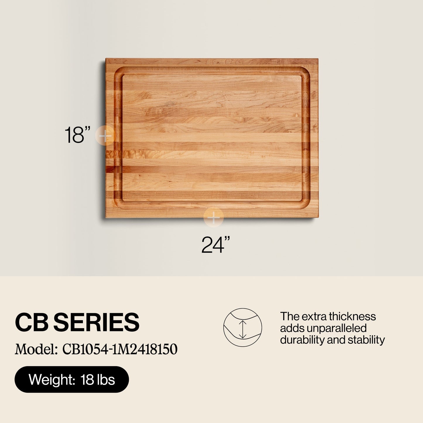 John Boos Large Maple Wood Edge Grain Reversible Cutting Board, 24" x 18" x 1.5"