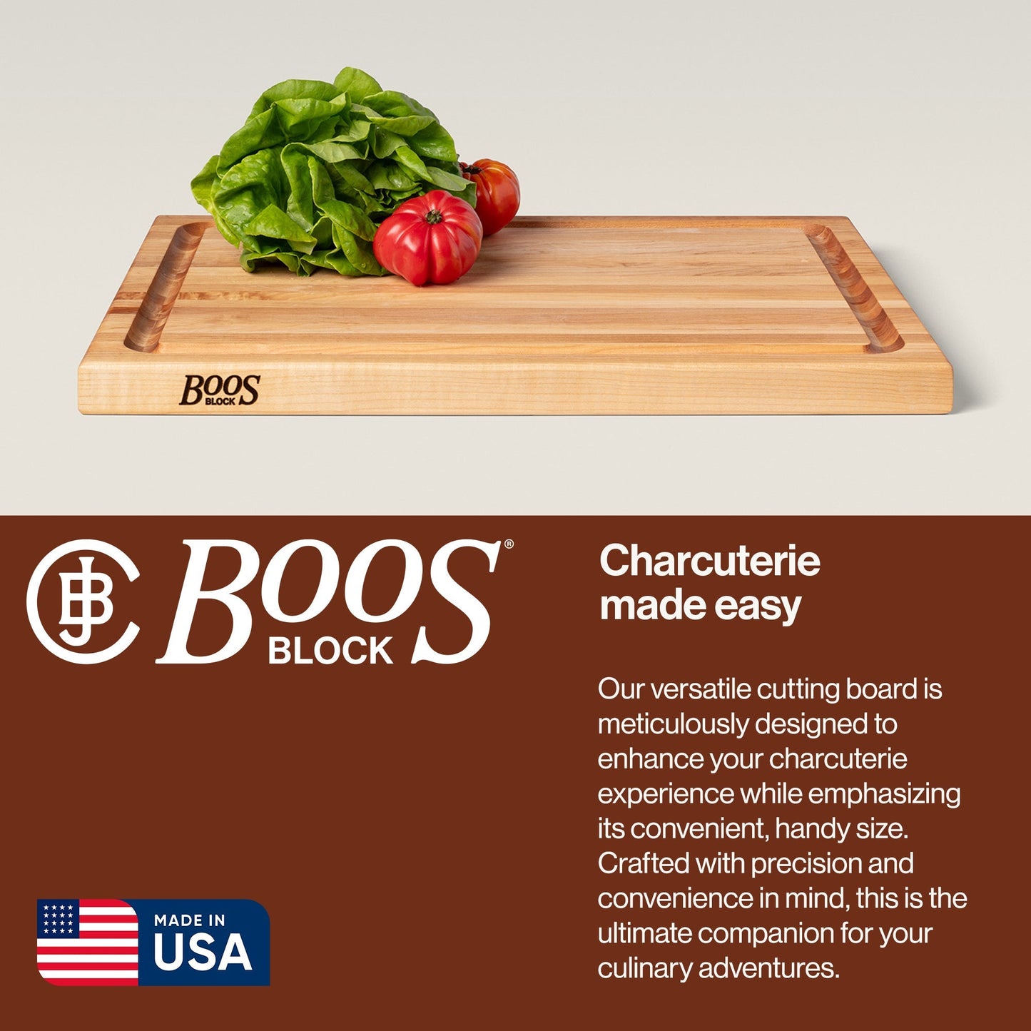 John Boos Large Maple Wood Edge Grain Reversible Cutting Board, 24" x 18" x 1.5"