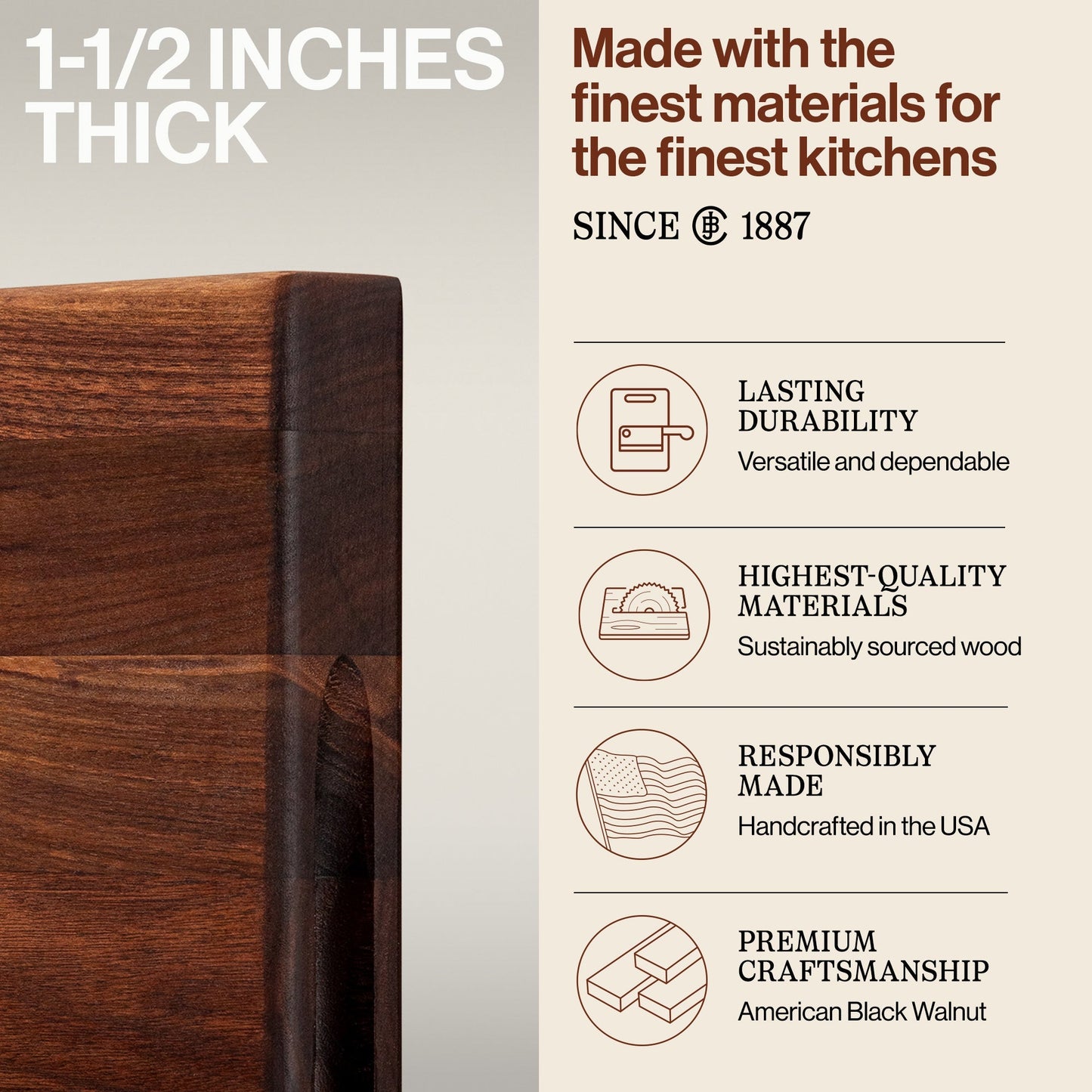 John Boos Walnut Wood Edge Grain Reversible Cutting Board, 18 x 12 x 1.5 Inches