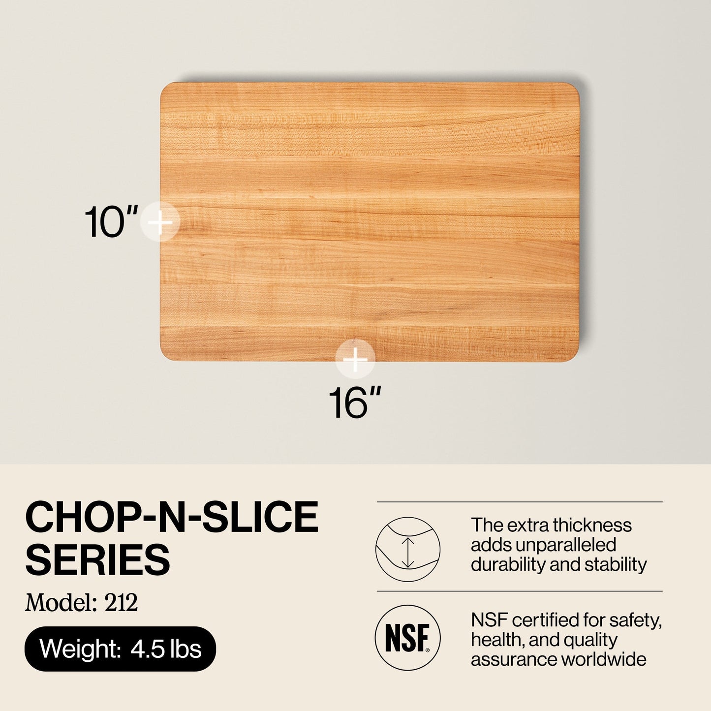 John Boos Chop N Slice Small Maple Wood Edge Grain Cutting Board, 16" x 10" x 1"