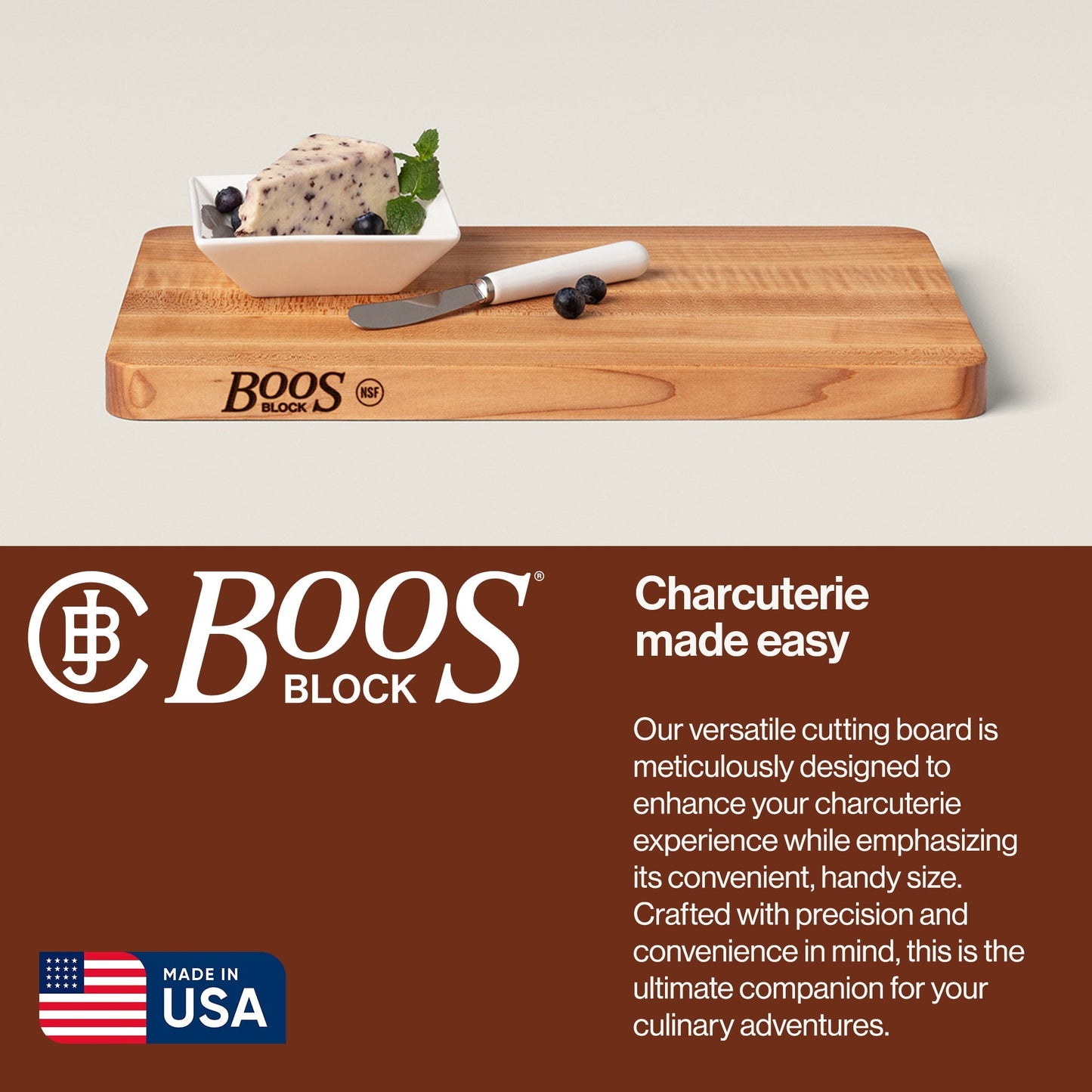 John Boos Chop N Slice Small Maple Wood Edge Grain Cutting Board, 16" x 10" x 1"