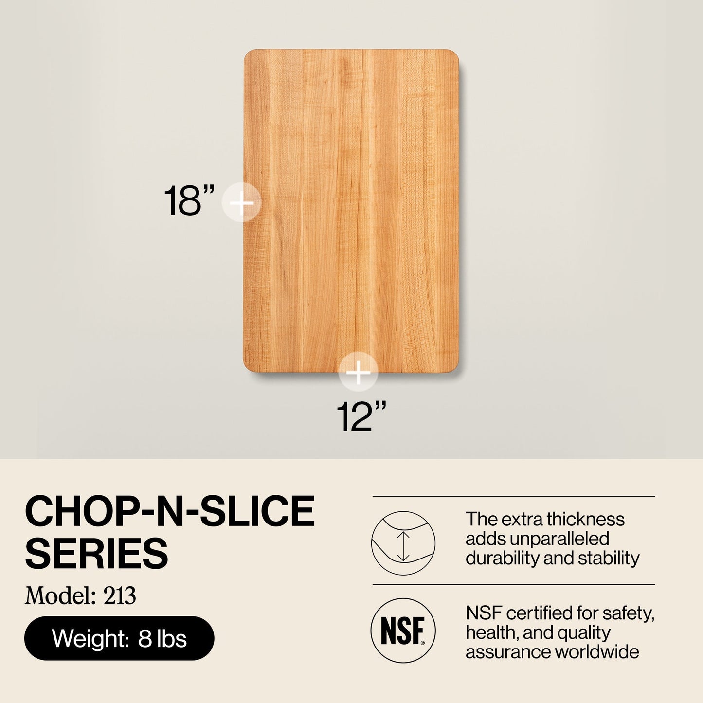 John Boos Chop N Slice Large Maple Wood End Grain Cutting Board, 18"x12"x1.25"