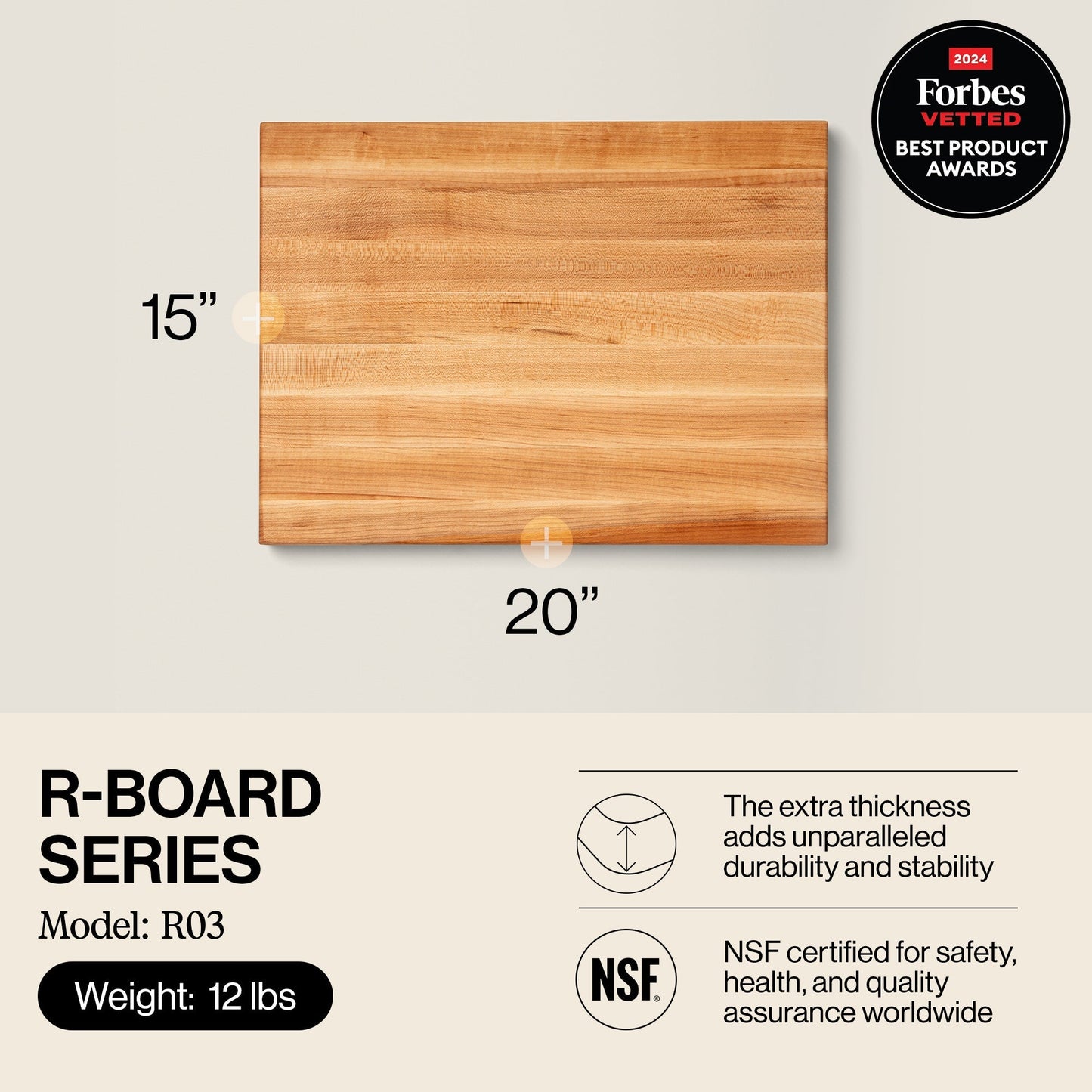 John Boos Maple Wood Edge Grain Reversible Cutting Board, 20 x 15 x 1.5 Inches