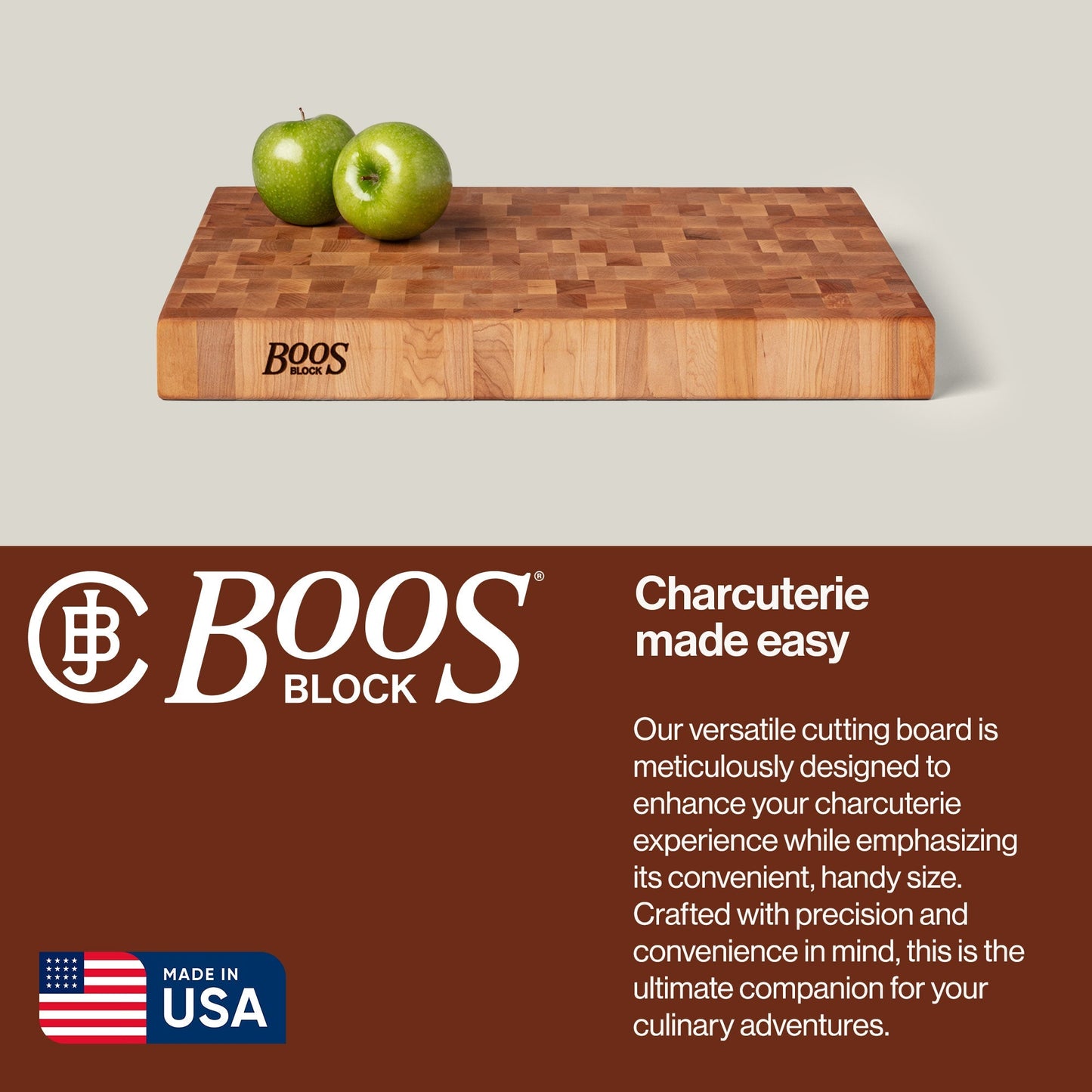 John Boos Large Maple Wood End Grain Cutting Board for Kitchen 20" x 15" x 2.25"