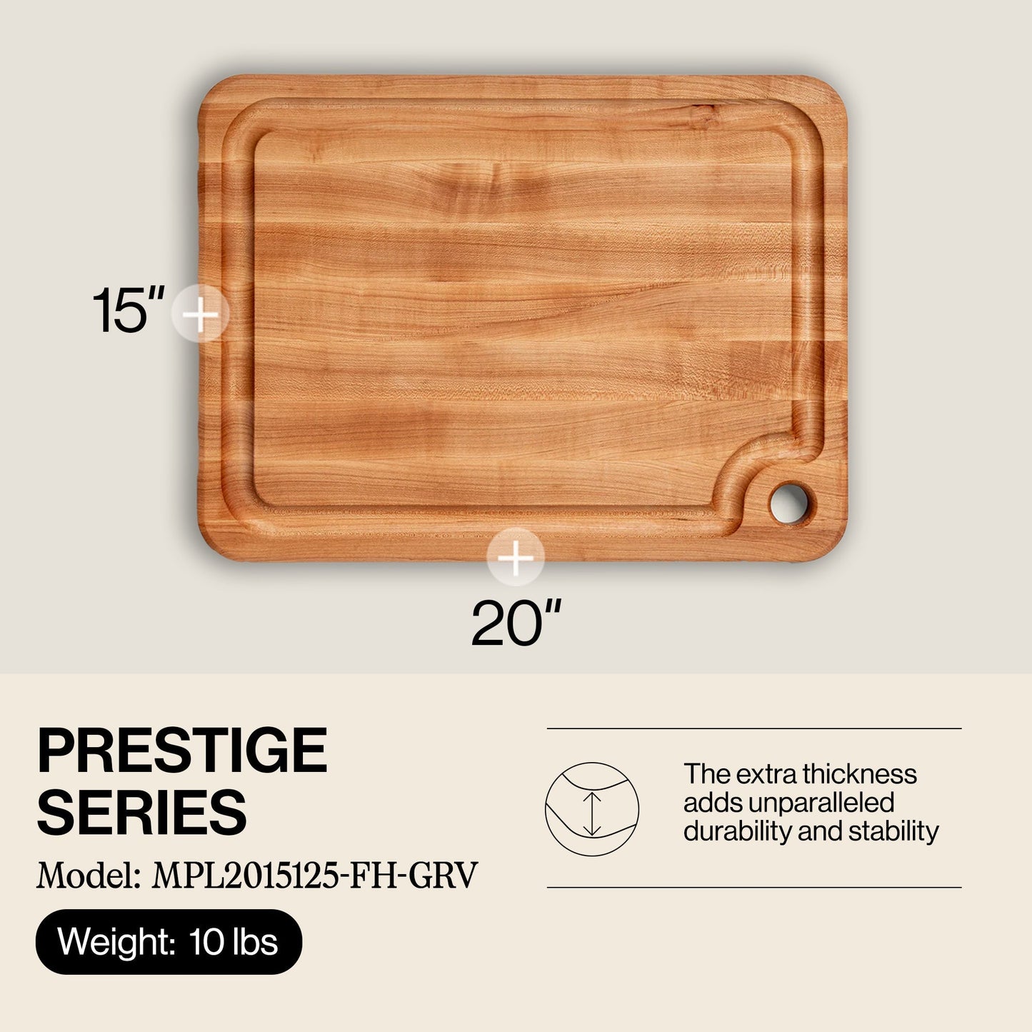 John Boos Prestige Maple Wood Edge Grain Kitchen Cutting Board,20" x 15" x 1.25"