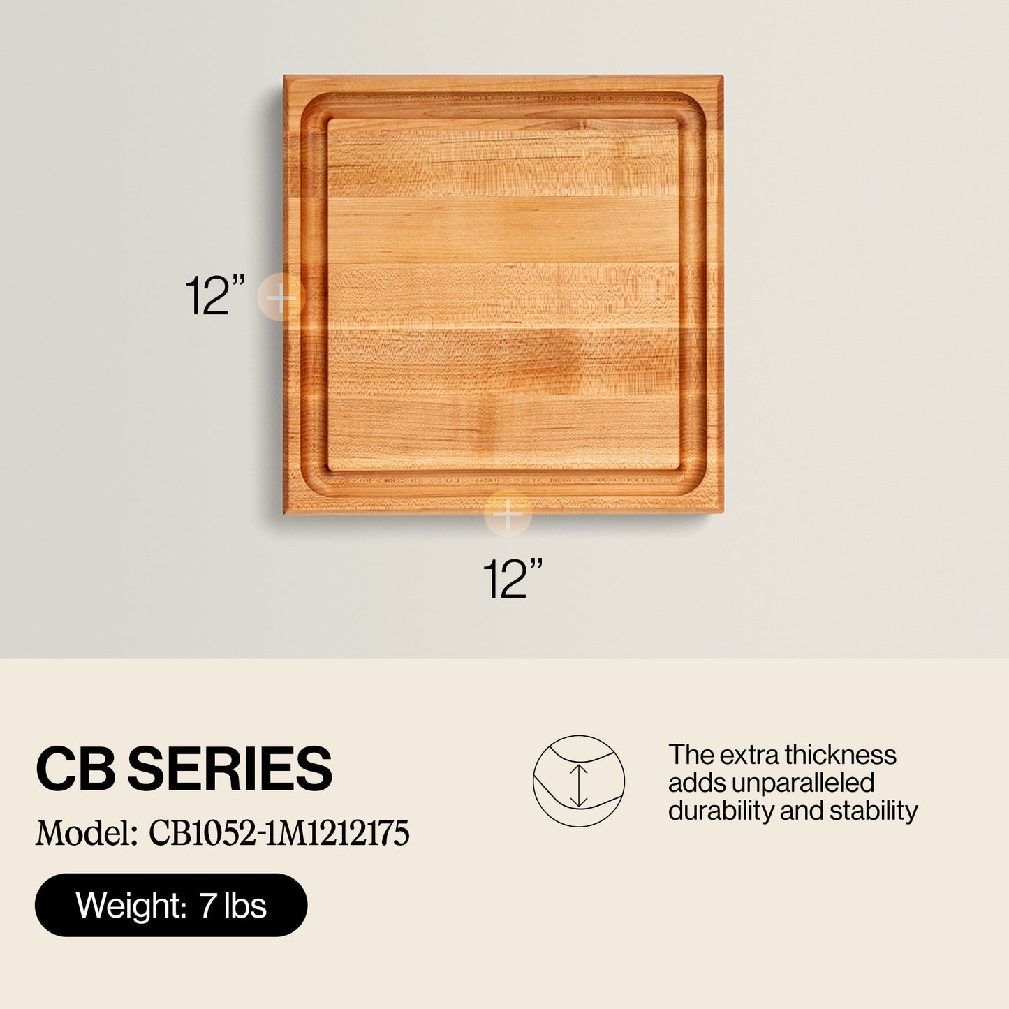 John Boos Square Maple Wood Cutting Board with Juice Groove, 12" x 12" x 1.5"