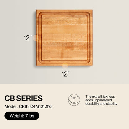 John Boos Square Maple Wood Cutting Board with Juice Groove, 12" x 12" x 1.5"