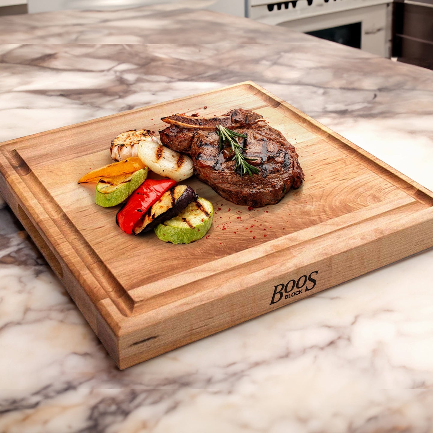 John Boos Square Maple Wood Cutting Board with Juice Groove, 12" x 12" x 1.5"