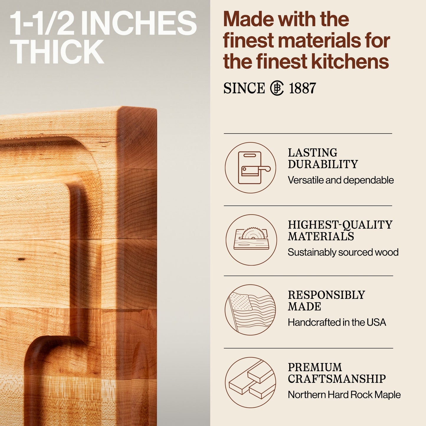 John Boos Au Jus Maple Wood Cutting Board with Juice Groove, 18" x 24" x 1.5"