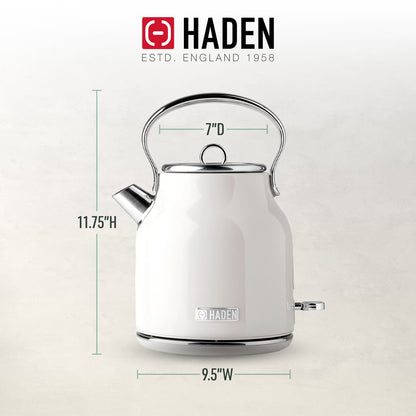 Haden Heritage 1.7 Liter Stainless Steel Electric Water Kettle, Ivory & Chrome
