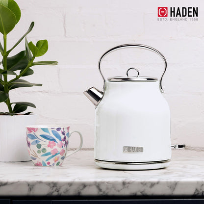 Haden Heritage 1.7 Liter Stainless Steel Electric Water Kettle, Ivory & Chrome