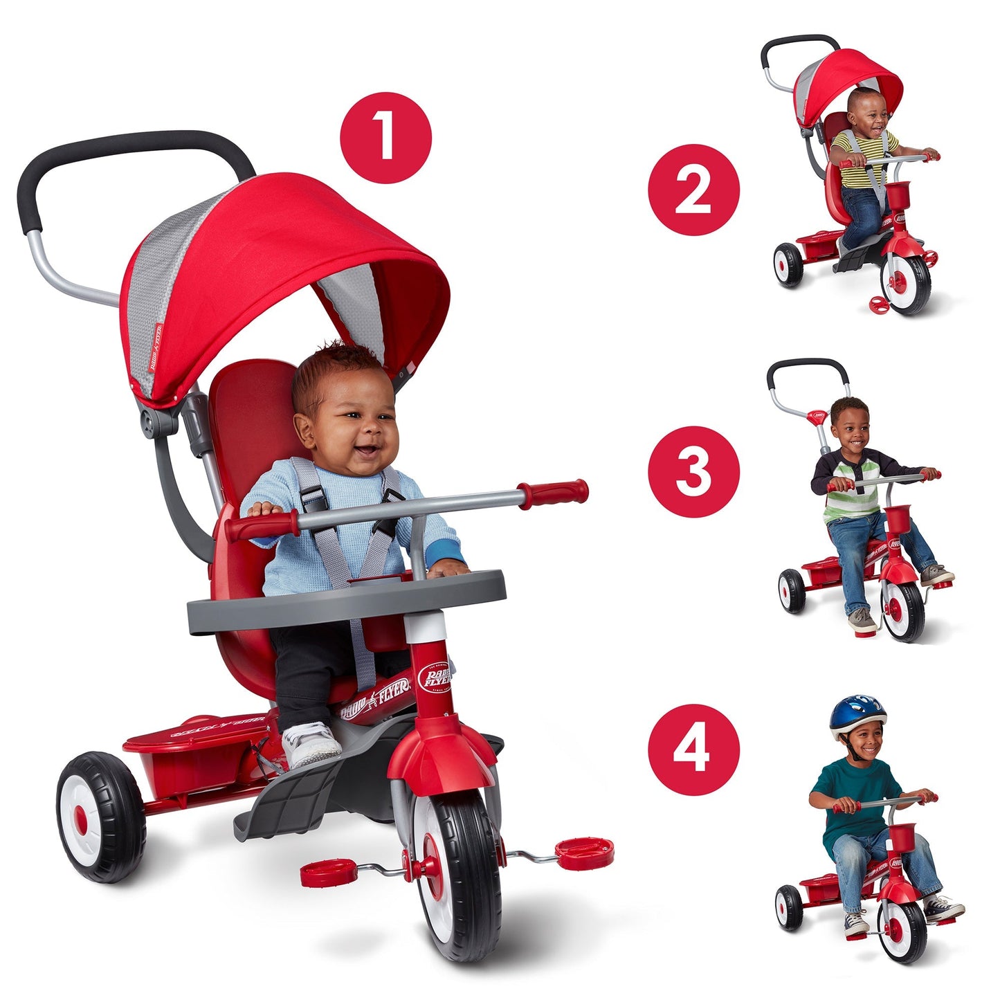 Radio Flyer EZ Fold 4-in-1 Stroll 'N Trike Infant Toddler Stroller Tricycle, Red