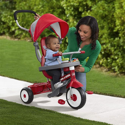 Radio Flyer EZ Fold 4-in-1 Stroll 'N Trike Infant Toddler Stroller Tricycle, Red