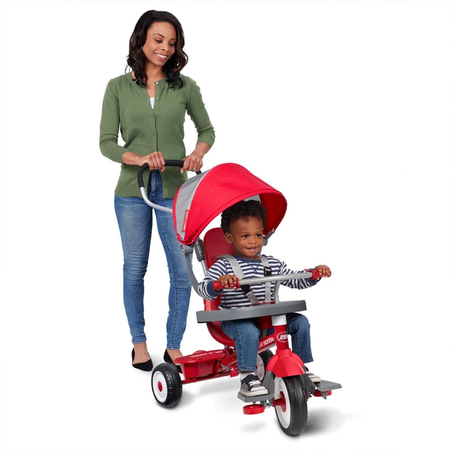 Radio Flyer EZ Fold 4-in-1 Stroll 'N Trike Infant Toddler Stroller Tricycle, Red