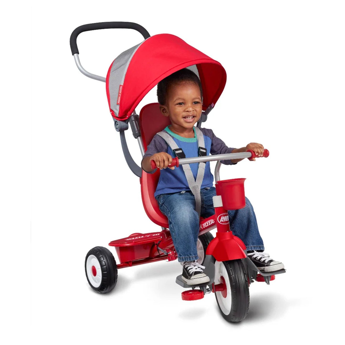 Radio Flyer EZ Fold 4-in-1 Stroll 'N Trike Infant Toddler Stroller Tricycle, Red