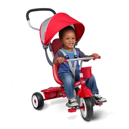 Radio Flyer EZ Fold 4-in-1 Stroll 'N Trike Infant Toddler Stroller Tricycle, Red