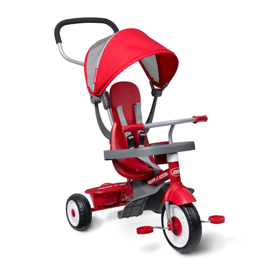 Radio Flyer EZ Fold 4-in-1 Stroll 'N Trike Infant Toddler Stroller Tricycle, Red