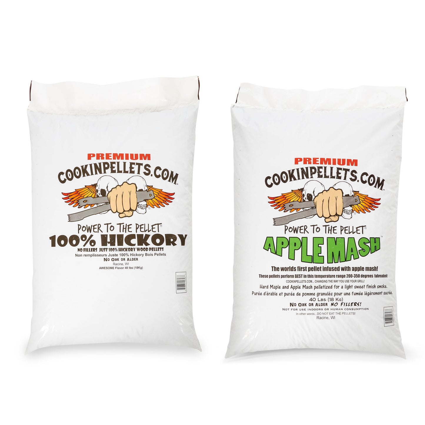 CookinPellets Premium Hickory Wood Pellets & Apple Mash Wood Pellets, 40 Lb Bags
