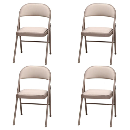 MECO Sudden Comfort Deluxe Metal Fabric Padded Folding Chair, Sand Tan (4 Pack)
