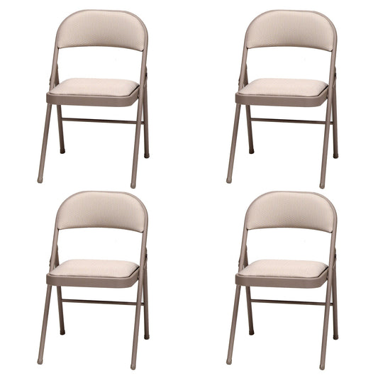 MECO Sudden Comfort Deluxe Metal Fabric Padded Folding Chair, Sand Tan (4 Pack)