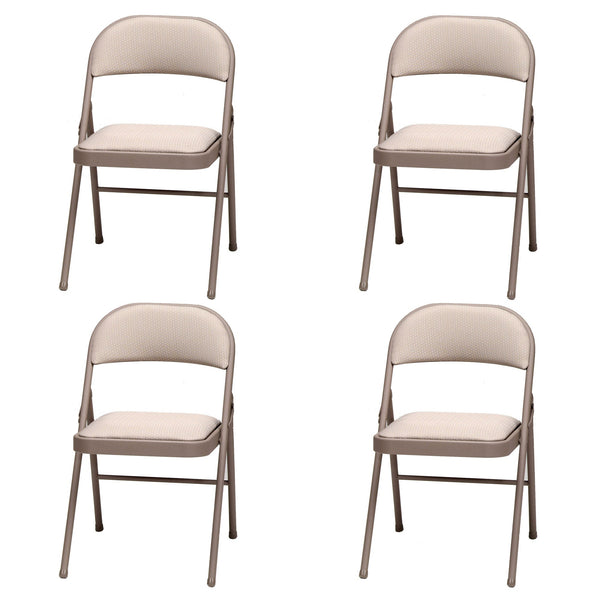 MECO Sudden Comfort Deluxe Metal Fabric Padded Folding Chair, Sand Tan (4 Pack)