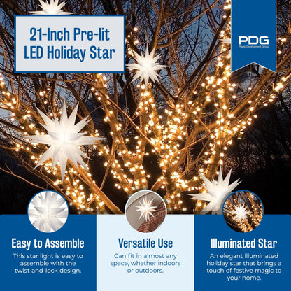 Keystone Holiday Outdoor 21" Prelit LED Christmas Holiday Star, White