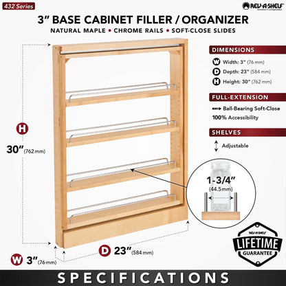 Rev-A-Shelf 3" Pullout Base Filler Cabinet Rack w/ Soft-close, 432-BFBBSC-3C