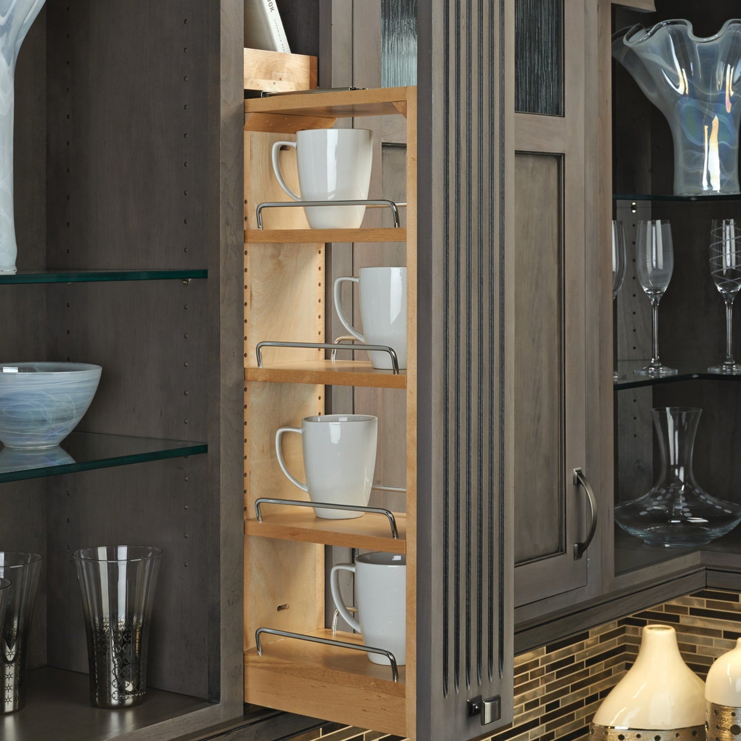 Rev-A-Shelf Pullout Wall Filler Cabinet Wooden Organizer, 39" Hgt, 432-WF39-3C