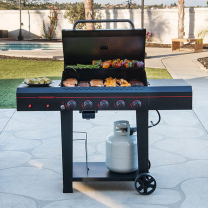 Megamaster 5-Burner Propane Gas Grill with Side Tables, Accessory Hooks, 50,000 BTUs, 656 SQ. In. Cooking Space, 2 Wheel Transport, Outdoor Kitchen Grill for BBQs, Backyards, and More - 720-0982