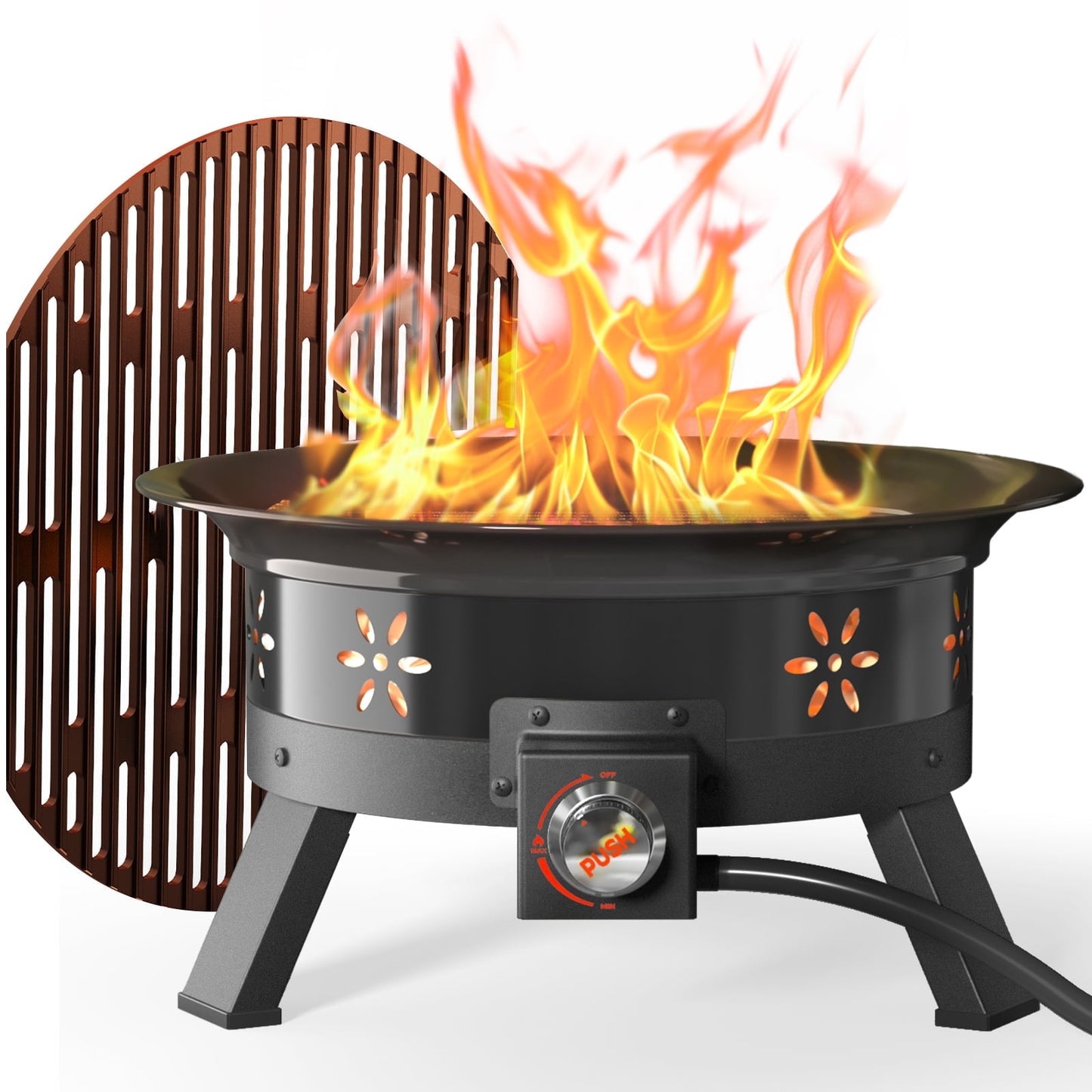 Philergo 19 inch Portable Fire Pits with Grill for Outside 58000 BTU Gas Fire Bowl with Foldable Legs & Lid & Carry Kit & Lava Rock Stone