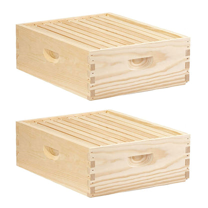 Little Giant 10 Frame Medium Honey Super Beehive Brood Body Wood Box (2 Pack)
