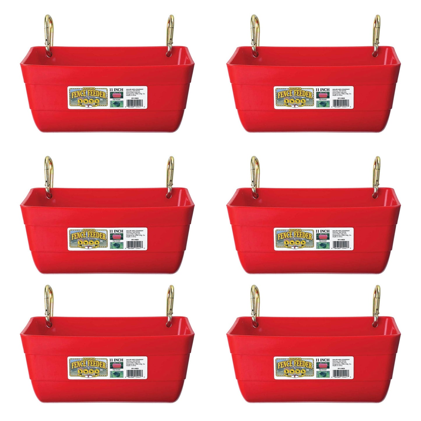 Little Giant 4.5 Quart Heavy Duty Feed Trough Bucket Fence Feeder, Red (6 Pack)