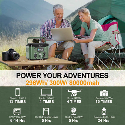 Qunler 300W Portable Power Station 296Wh 80000mAh with 60W PD In/Output Fast Charging, 120V AC Outlets Outdoor Solar Generator for Camping, RV, Home Backup, Emergency Power, Green No Solar Panel
