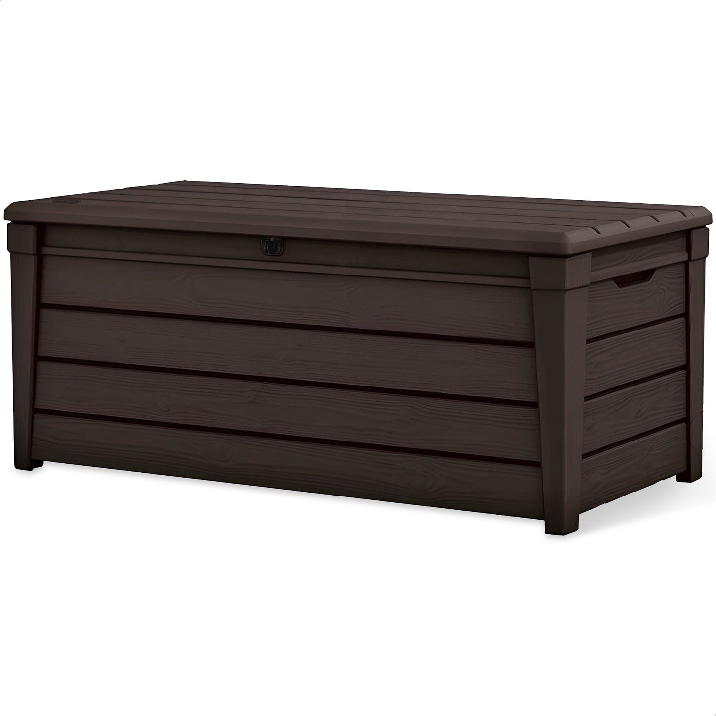 Keter Brightwood 120gal Weatherproof Resin Patio Deck Storage Box Bench, Brown