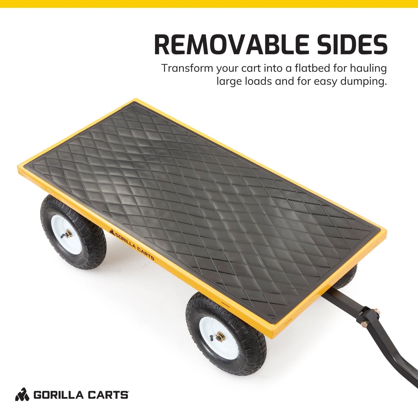 Gorilla Carts Steel Utility Cart, 7 Cu Ft Garden Wagon w/Removable Sides, Yellow