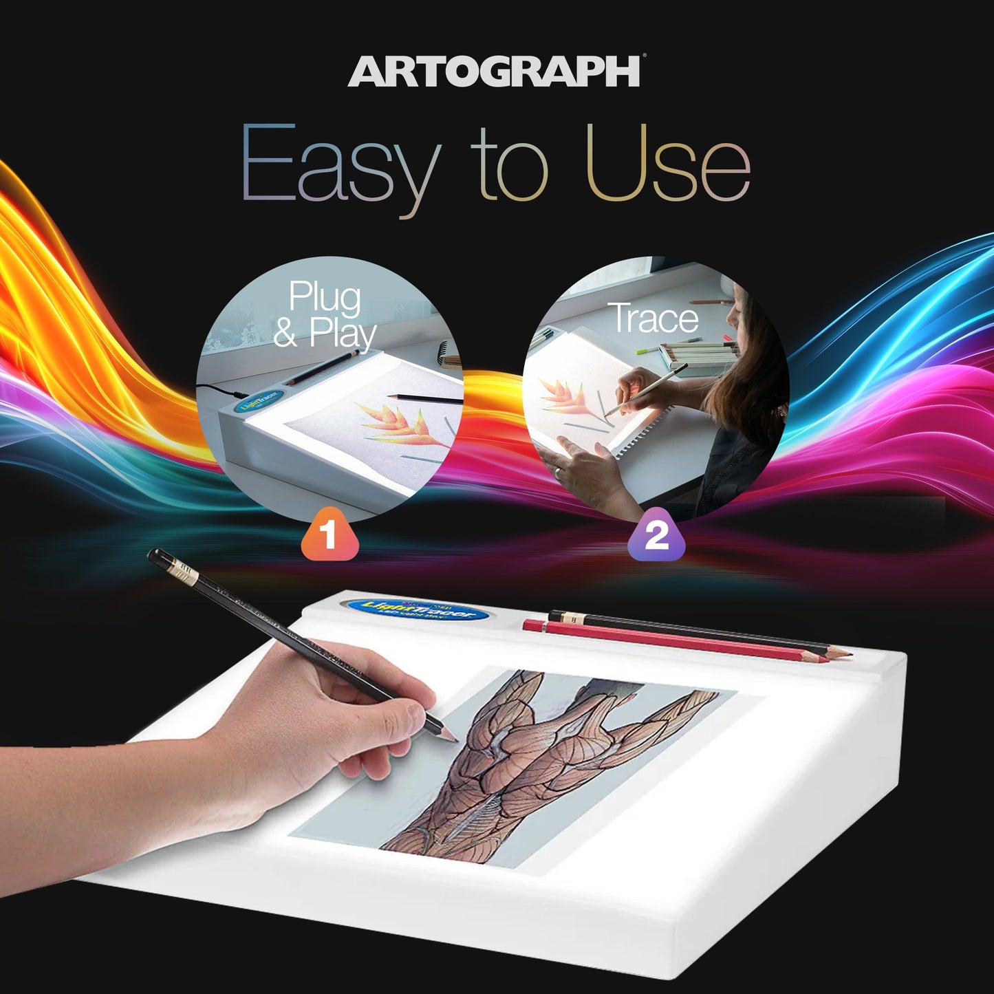 Artograph LightTracer LED Lightbox, 12" x 10" Drawing Board with Storage Tray