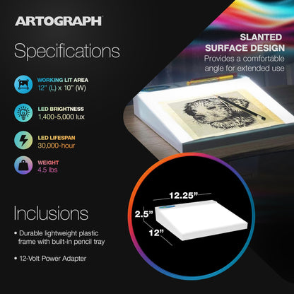 Artograph LightTracer LED Lightbox, 12" x 10" Drawing Board with Storage Tray