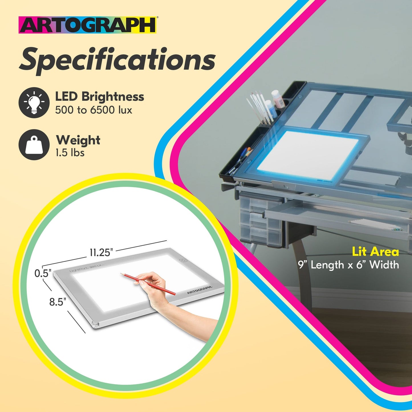 Artograph LightPad 920 LX, 9" x 6" Dimmable LED Light Box for Drawing & Tracing
