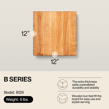 John Boos Small Maple Wood Edge Grain Cutting Board for Kitchen,12" x 12" x 1.5"