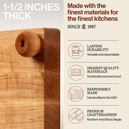 John Boos Small Maple Wood Edge Grain Cutting Board for Kitchen,12" x 12" x 1.5"